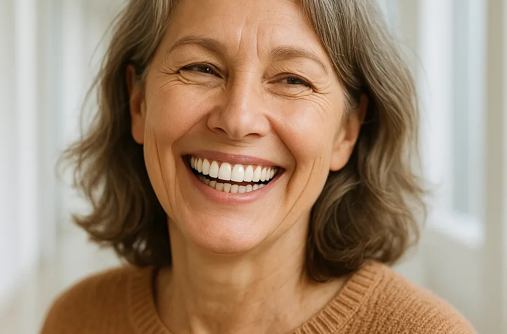 Smiling woman after dental implant treatment - Dr Chalita le Roux, Roodepoort